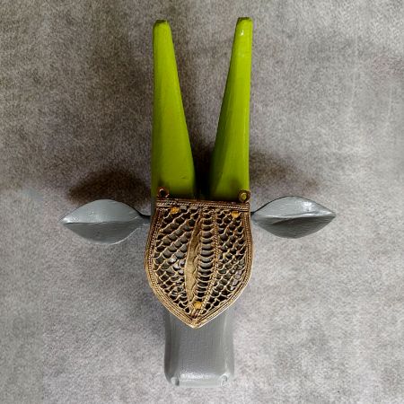 Grey Cow Head Handcrafted Wooden Wall Art